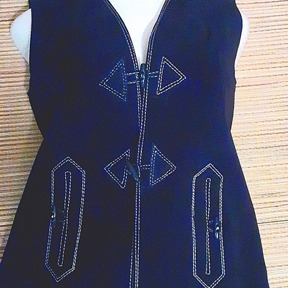 Leather Craft NY Vintage1960's SuedeLeatherNavyBlue&WhiteStitchVest.Jus LikeNew